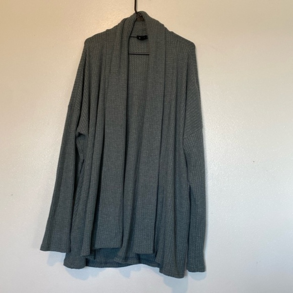 HEYSON slate grey waffled open cardigan sweater with pockets rayon blend 1XL